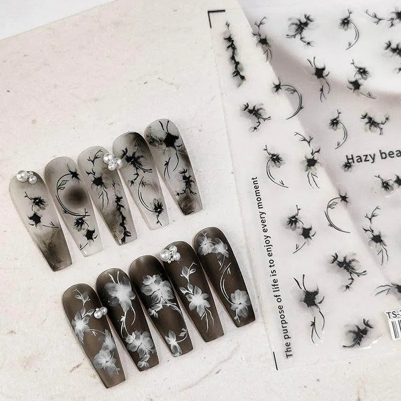 Ink Paint Floral Nail Art Stickers Adhesive Slider Leaf Vine Sticker Decals TS3140
