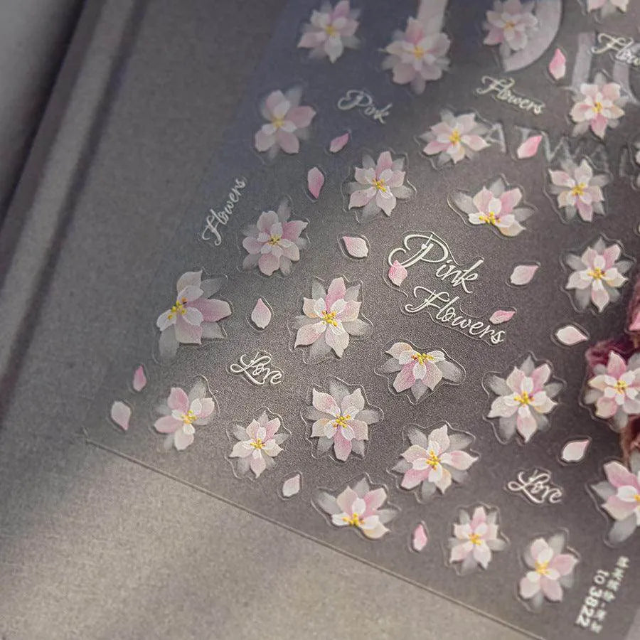 Iris Flower Nail Stickers Embossed Sakura Petal Nail Decals Self-Adhesive DIY Nail Supplies To3839