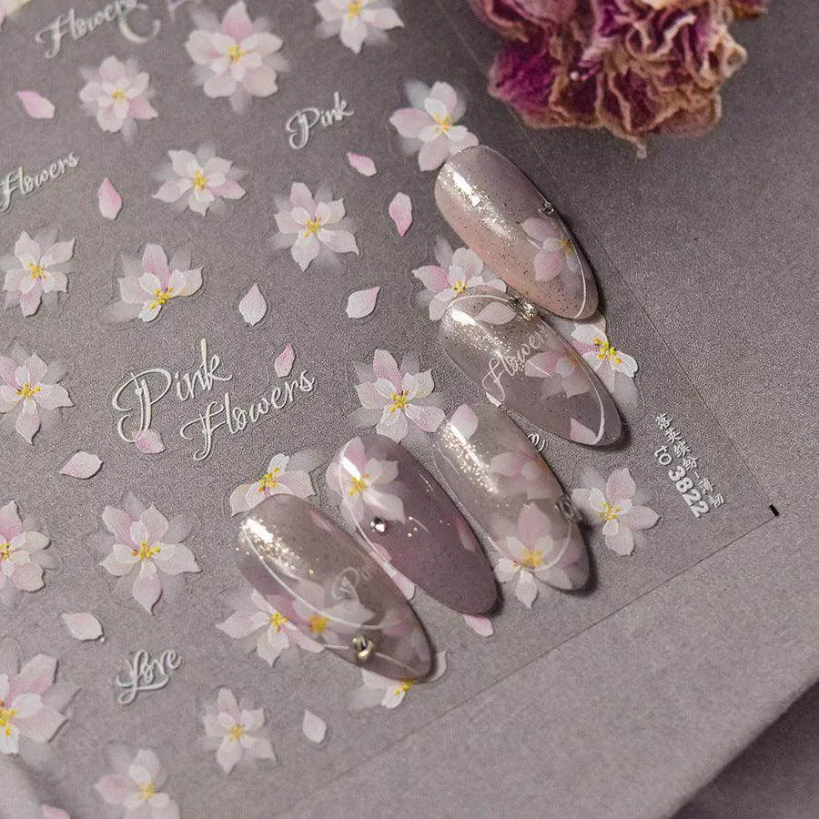 Iris Flower Nail Stickers Embossed Sakura Petal Nail Decals Self-Adhesive DIY Nail Supplies To3839