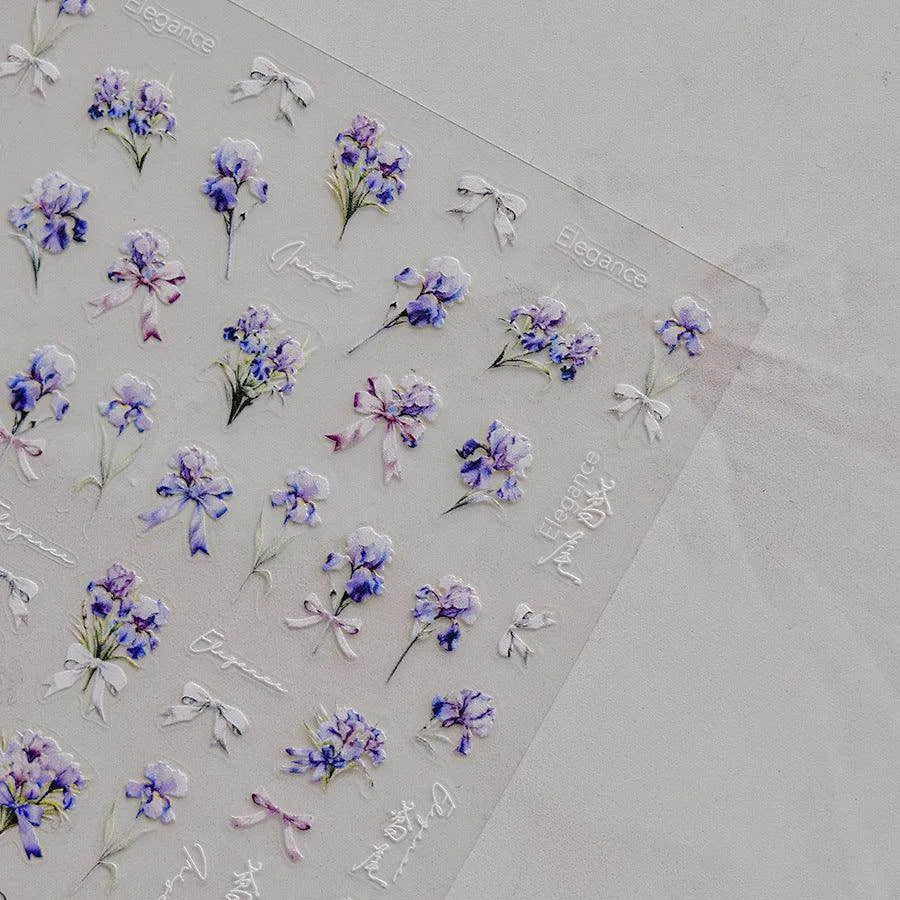 Iris Flower Nail Stickers Embossed Sakura Petal Nail Decals Self-Adhesive DIY Nail Supplies To3839