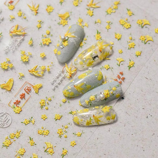 Jasmine Flowers Nail Art Stickers Adhesive Embossed Wild Flower Sticker Decals to3760