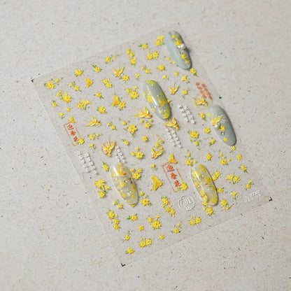 Jasmine Flowers Nail Art Stickers Adhesive Embossed Wild Flower Sticker Decals to3760