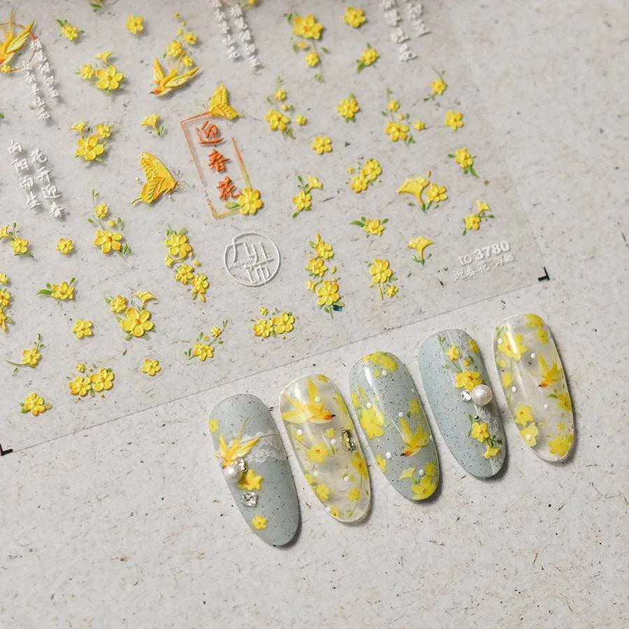 Jasmine Flowers Nail Art Stickers Adhesive Embossed Wild Flower Sticker Decals to3760