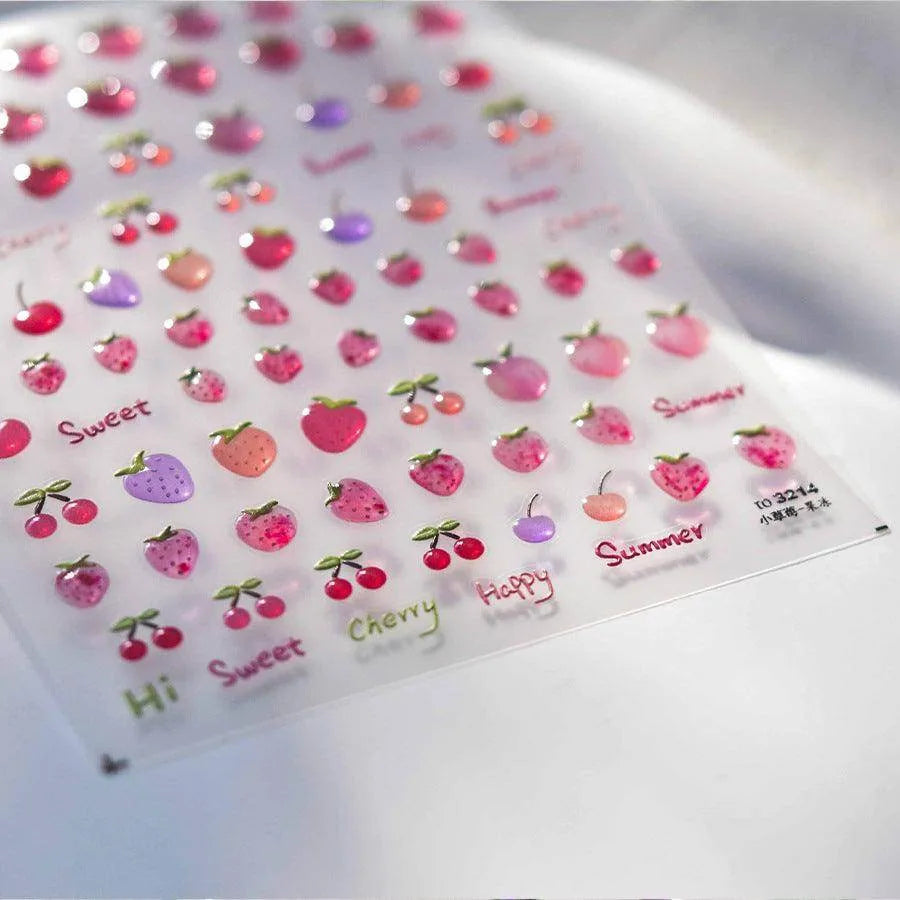 Jelly Cherry Nail Art Stickers Strawberry Fruit Adhesive Nail Sticker Decals to3214