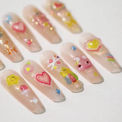 Jelly Colors Nail Art Stickers Adhesive Slider Cartoon Embossed Sticker Decals 