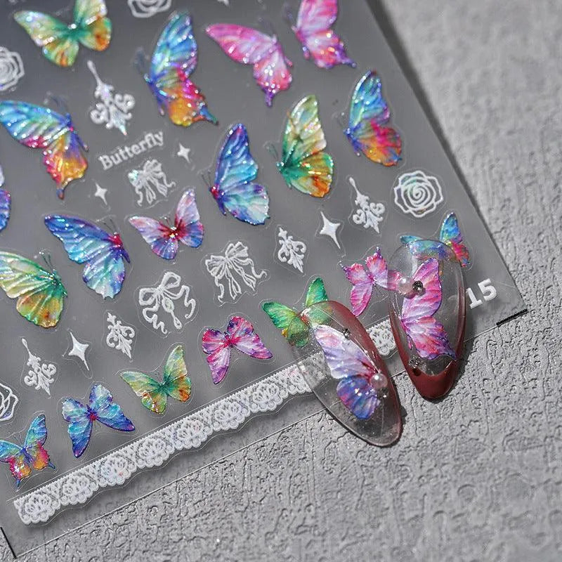 Jelly Nail Art Stickers Adhesive Slider Laser Butterfly Sticker Decals M215