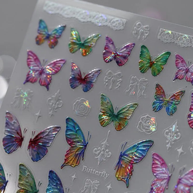 Jelly Nail Art Stickers Adhesive Slider Laser Butterfly Sticker Decals M215