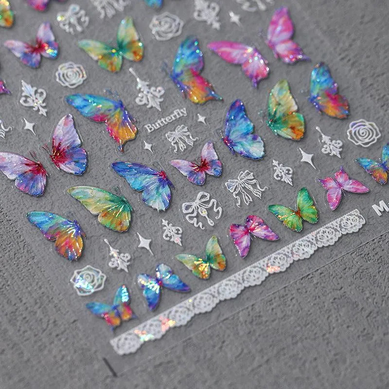 Jelly Nail Art Stickers Adhesive Slider Laser Butterfly Sticker Decals M215