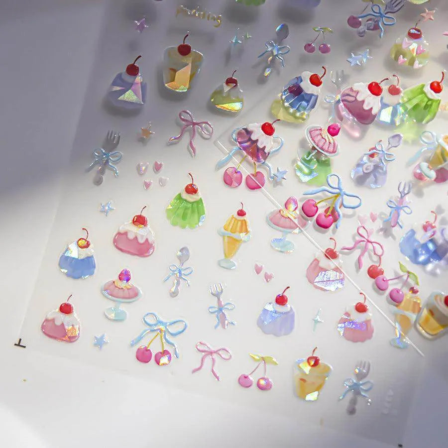 Jelly Pudding Cherry Nail Art Stickers Adhesive Embossed Sticker Decals to4328