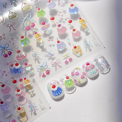Jelly Pudding Cherry Nail Art Stickers Adhesive Embossed Sticker Decals to4328