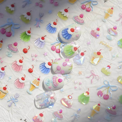 Jelly Pudding Cherry Nail Art Stickers Adhesive Embossed Sticker Decals to4328