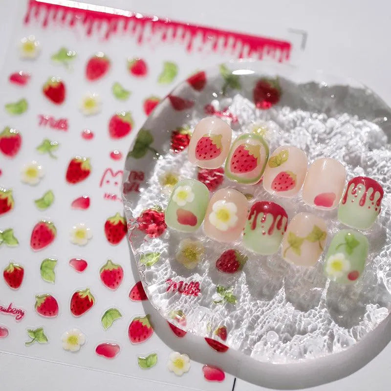 Jelly Strawberry Nail Art Stickers Adhesive Sticker Decals 