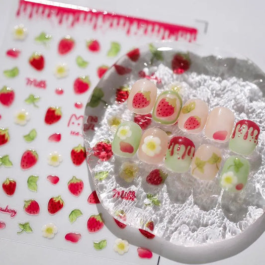 Jelly Strawberry Nail Art Stickers Adhesive Sticker Decals 