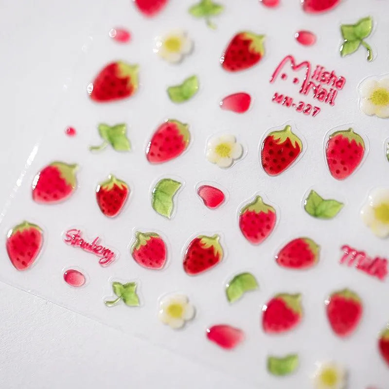 Jelly Strawberry Nail Art Stickers Adhesive Sticker Decals 