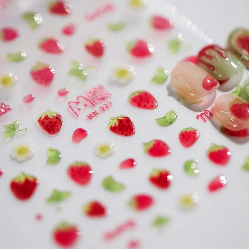 Jelly Strawberry Nail Art Stickers Adhesive Sticker Decals 