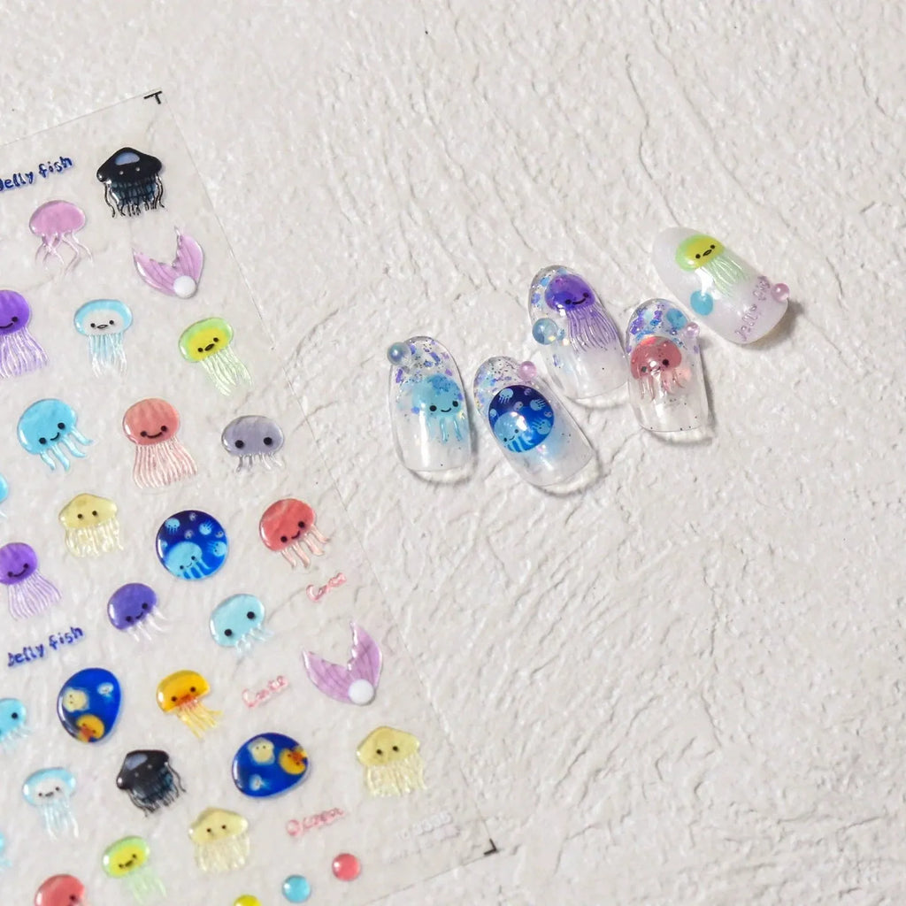 Jellyfish Cartoon Nail Art Stickers Adhesive Cute Summer Sea Sticker Decals M130
