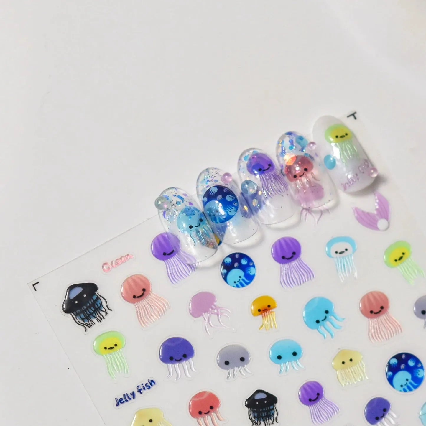 Jellyfish Cartoon Nail Art Stickers Adhesive Cute Summer Sea Sticker Decals M130
