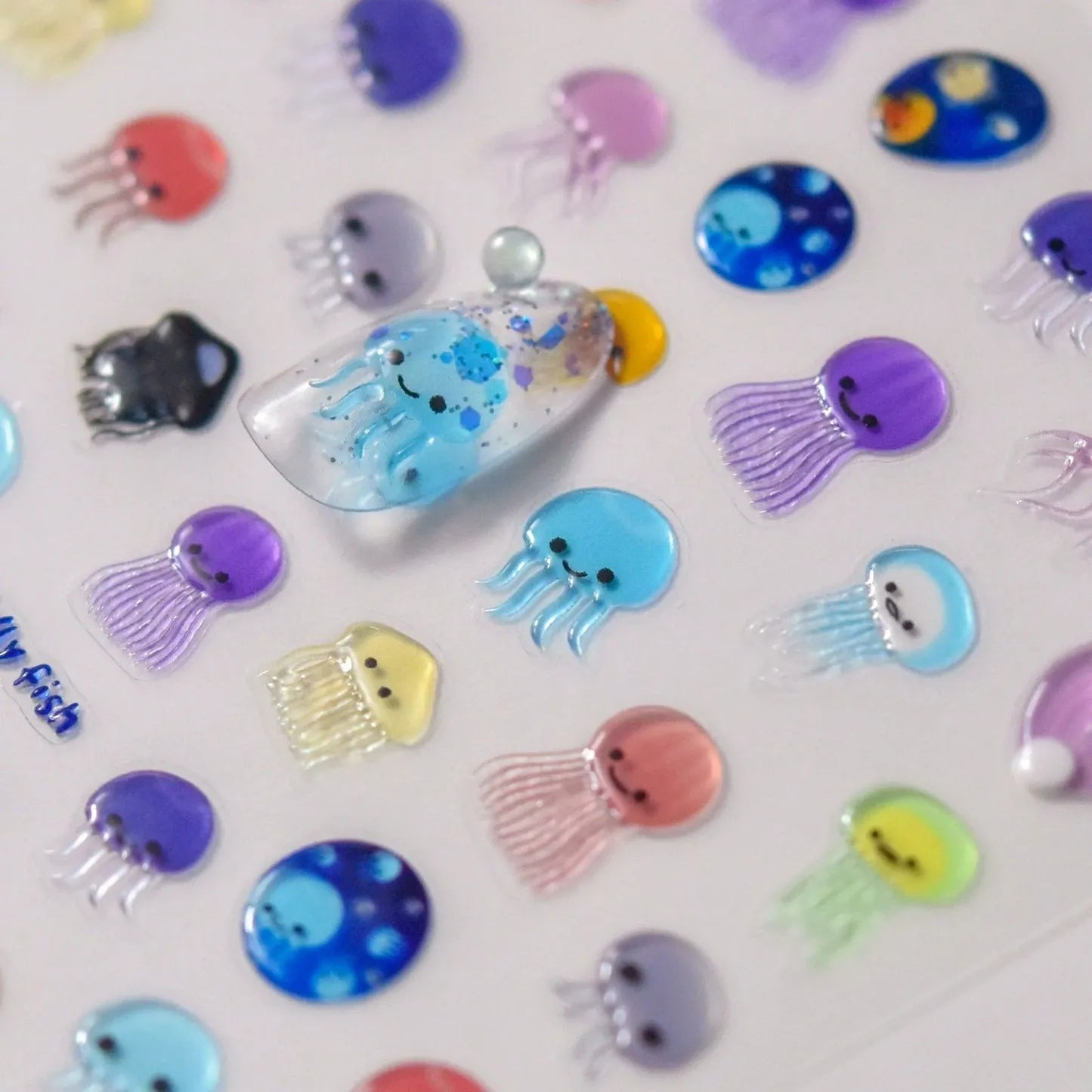 Jellyfish Cartoon Nail Art Stickers Adhesive Cute Summer Sea Sticker Decals M130