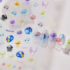 Jellyfish Cartoon Nail Art Stickers Adhesive Cute Summer Sea Sticker Decals M130