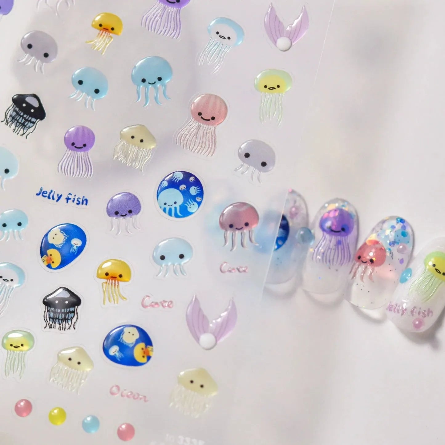 Jellyfish Cartoon Nail Art Stickers Adhesive Cute Summer Sea Sticker Decals M130
