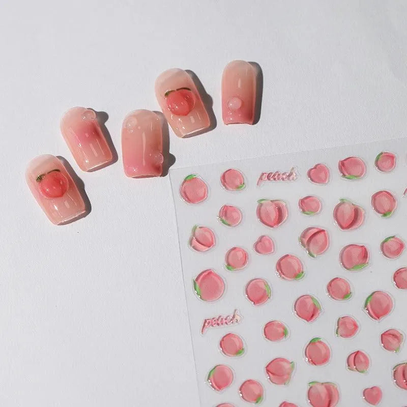 Juicy 5D Embossed Peach Nail Stickers | Cute Summer Fruit Jelly Nail Art Decals M106