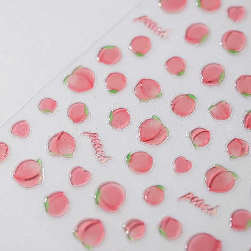 Juicy 5D Embossed Peach Nail Stickers | Cute Summer Fruit Jelly Nail Art Decals M106
