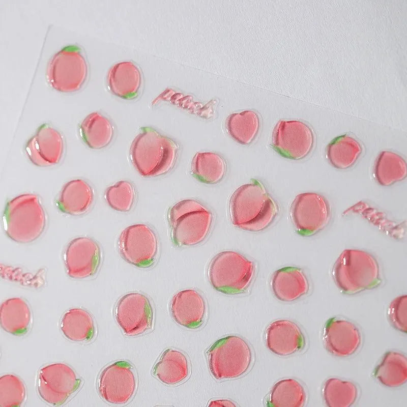 Juicy 5D Embossed Peach Nail Stickers | Cute Summer Fruit Jelly Nail Art Decals M106