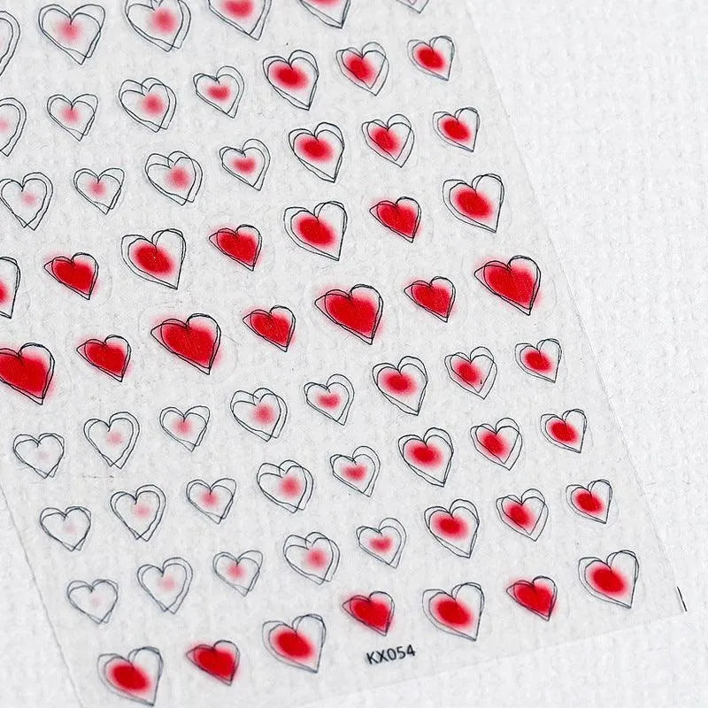 Red Heart Nail Art Stickers Adhesive Gradient Dots 3D Sticker Decals KX054