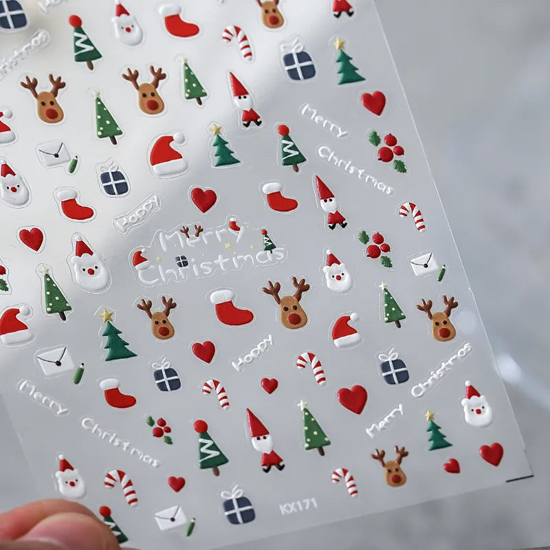 5D Christmas Nail Stickers – Santa, Reindeer & Gingerbread Designs