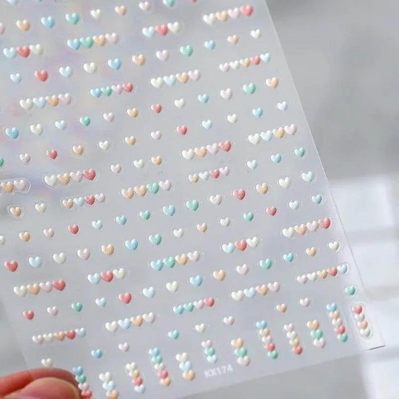 5D Mini Hearts Nail Art Stickers Candy Colors Love Heart Shape Adhesive Slider Sticker Decals KX174