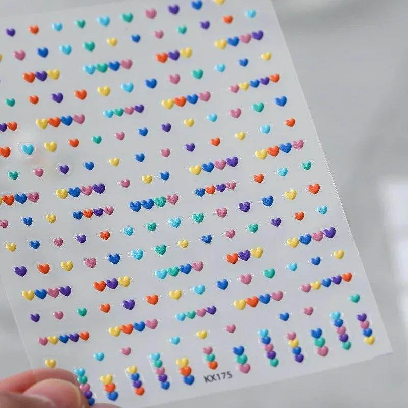 5D Mini Hearts Nail Art Stickers Candy Colors Love Heart Shape Adhesive Slider Sticker Decals KX174