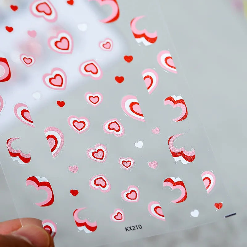 Marble Love Nail Art Stickers Adhesive Red Heart Sticker Decals KX210