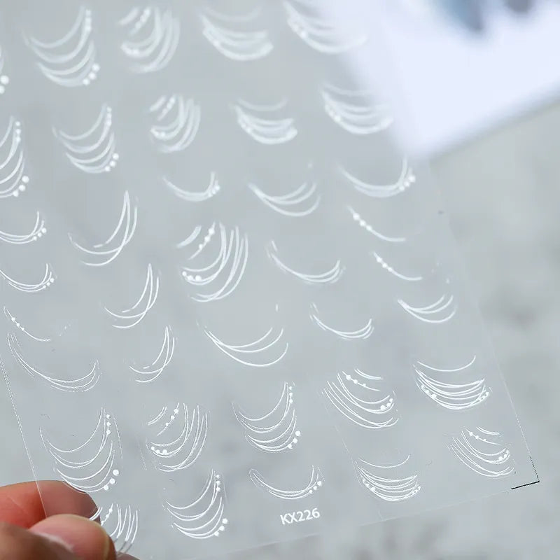 White Lines Nail Art Stickers Adhesive Embossed Lines Sticker Decals KX226