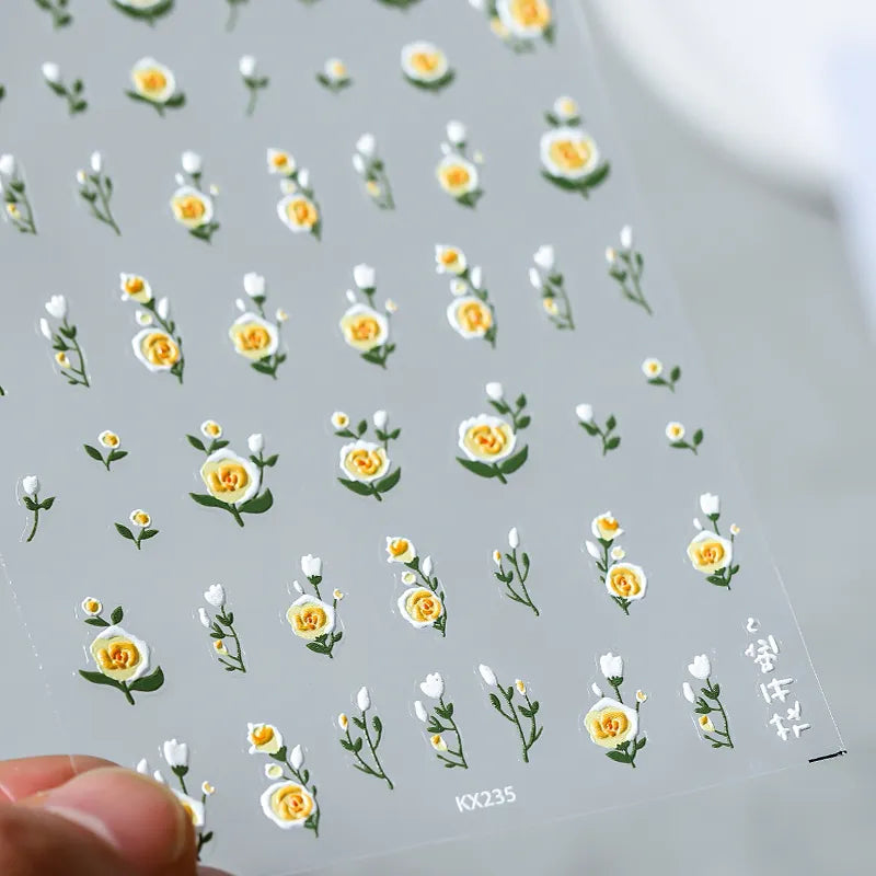 Floral Nail Art Stickers Adhesive Embossed Rose Flowers Sticker Decals KX235 embossed