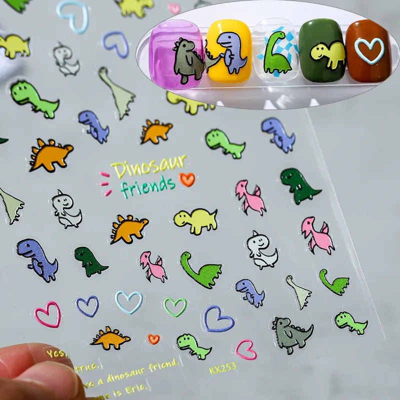 Cartoon Dinosaurs Nail Art Stickers Animal Adhesive Embossed Sticker Decals KX253 embossed