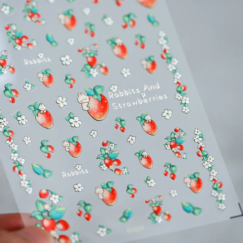 Summer Fruit Nail Art Stickers Adhesive Slider Cute Strawberry Sticker Decals KX268