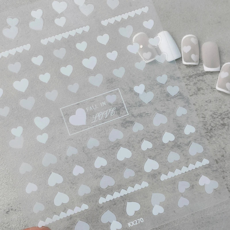 White Love Heart Nail Art Stickers Gradient Love Heart Adhesive Sticker Decals For Valentine's Day KX270