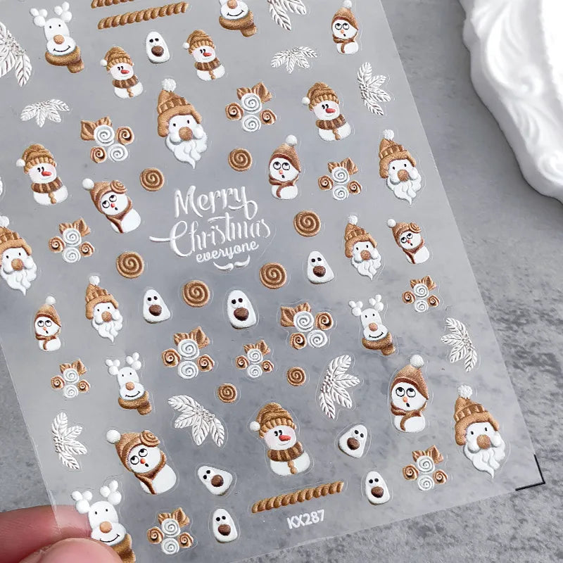 Christmas Nail Art Stickers Adhesive Slider Xmas Snowman Sticker Decals KX287 embossed