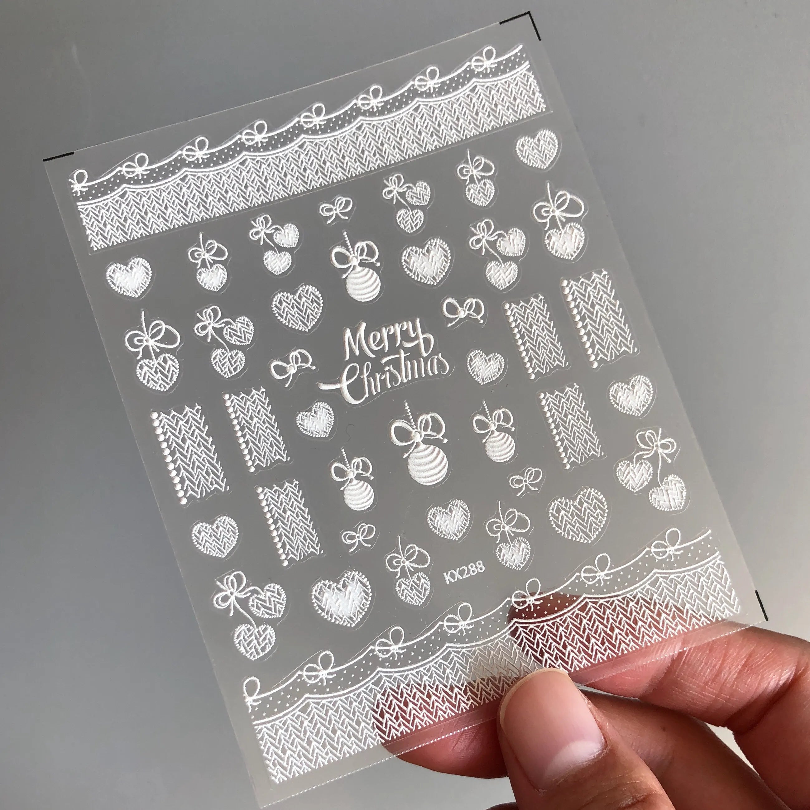 White Lace Heart Nail Art Stickers Adhesive Fantasy Lace Embossed Sticker Decals KX288 embossed