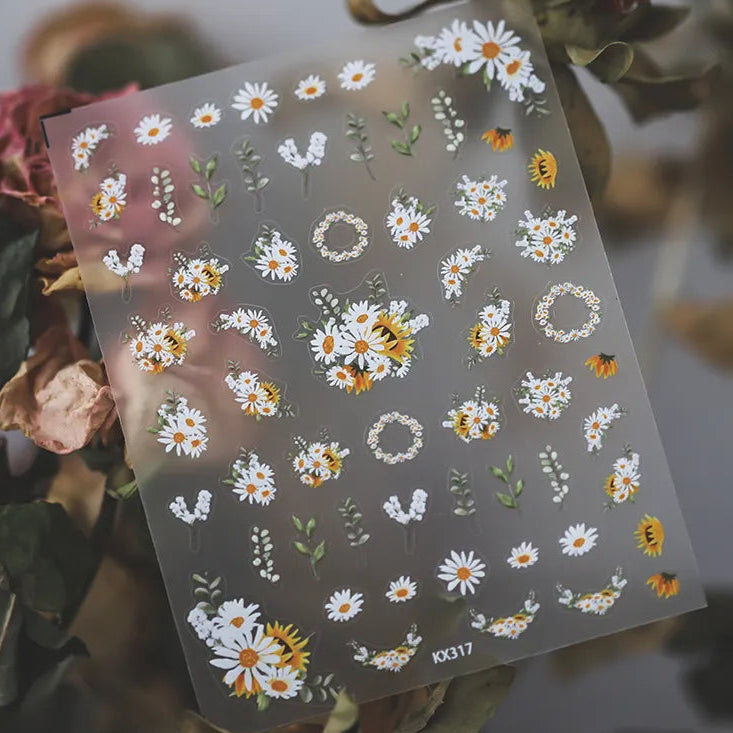 Daisy Nail Art Stickers Daisy Flower Adhesive Embossed Sticker Decals TS2431