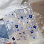 5D Y2K Denim & Lace Nail Stickers | Cute Blue Coquette Bow Nail Art Decals 481