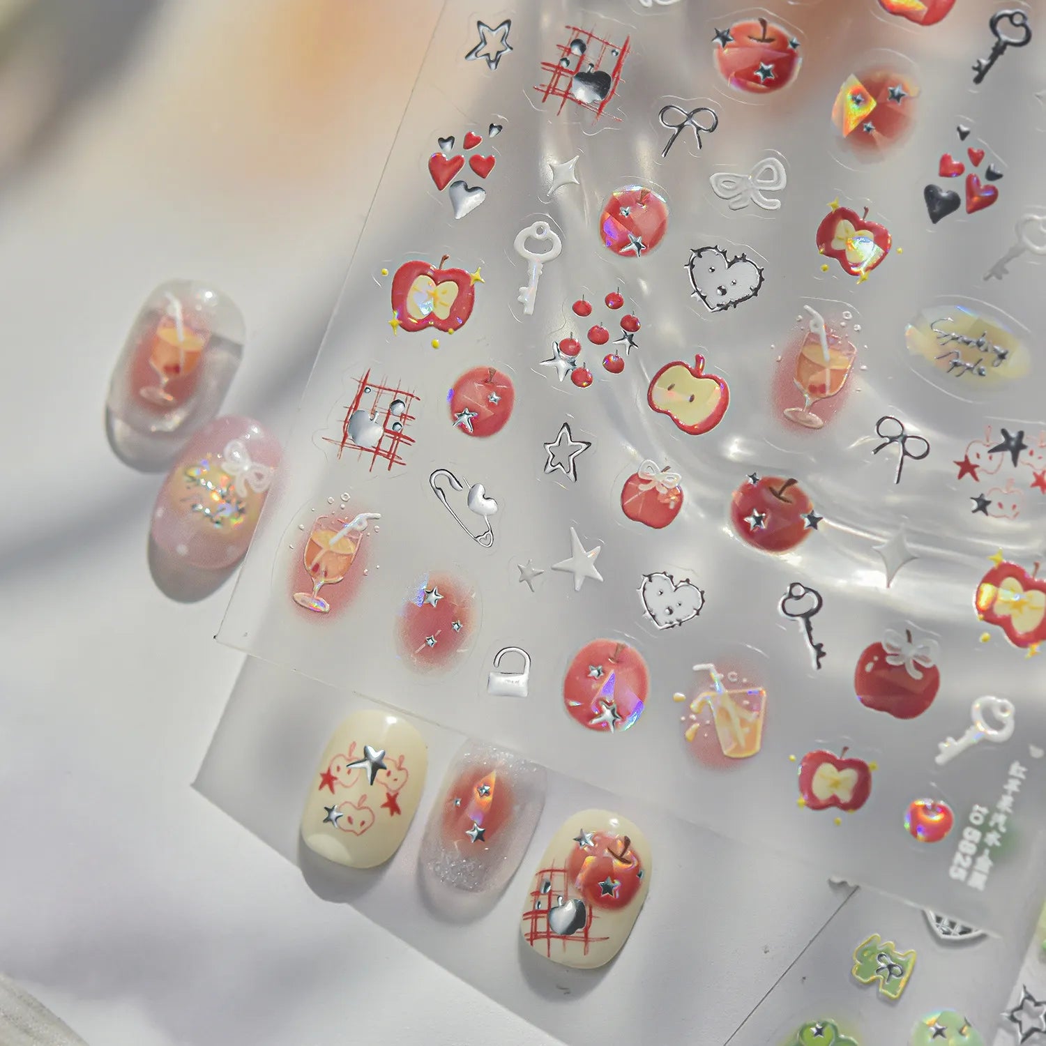 Kawaii 3D Apple & Clover Nail Stickers - Y2K Coquette Decals