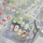 Kawaii 3D Apple & Clover Nail Stickers - Y2K Coquette Decals