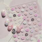Kawaii 3D Cat Paw Nail Stickers - Cute Pastel Kitten Claws Decals