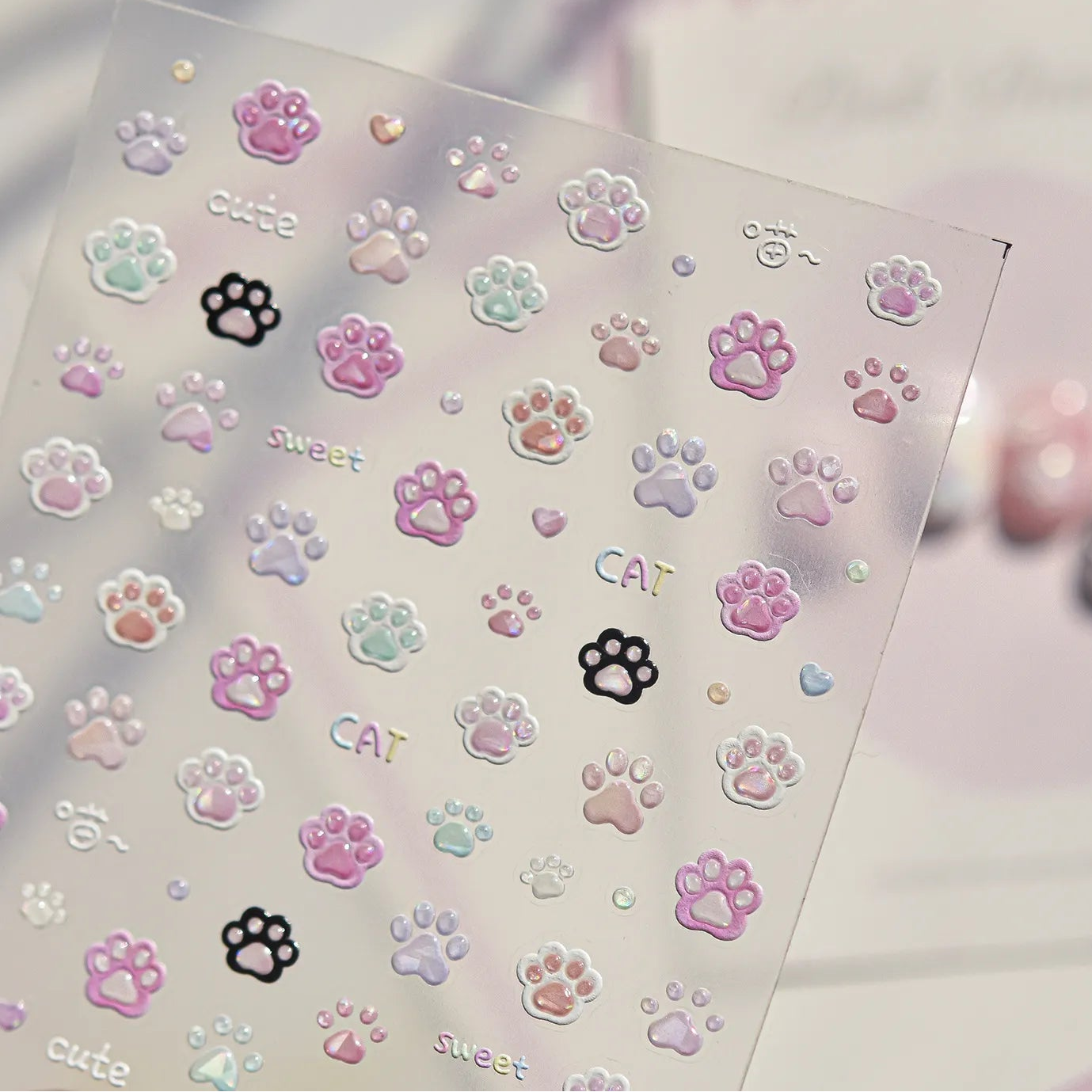 Kawaii 3D Cat Paw Nail Stickers - Cute Pastel Kitten Claws Decals