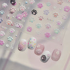Kawaii 3D Cat Paw Nail Stickers - Cute Pastel Kitten Claws Decals