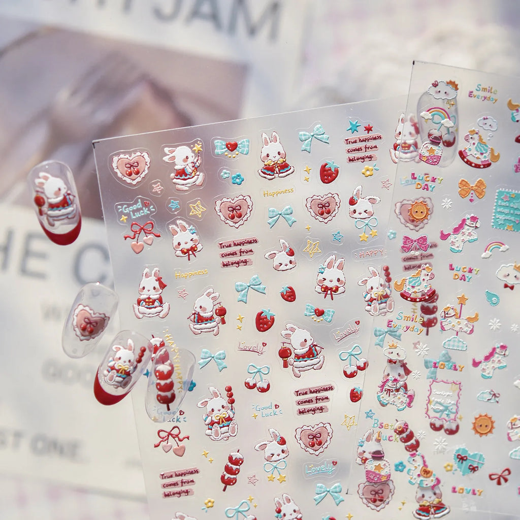 Kawaii 5D Cartoon Rabbit Puppy Carousel Nail Stickers 5505