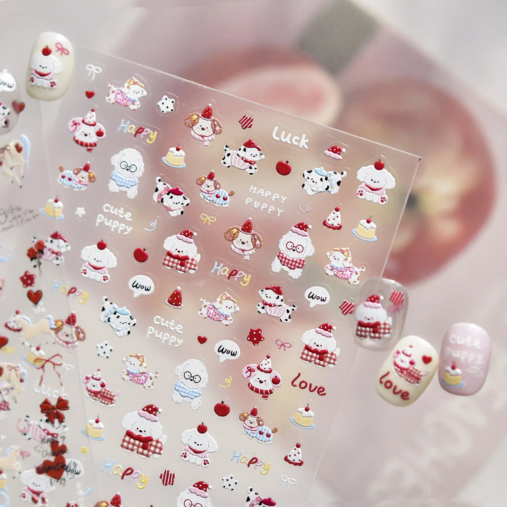 Kawaii 5D Cartoon Rabbit Puppy Carousel Nail Stickers 5505
