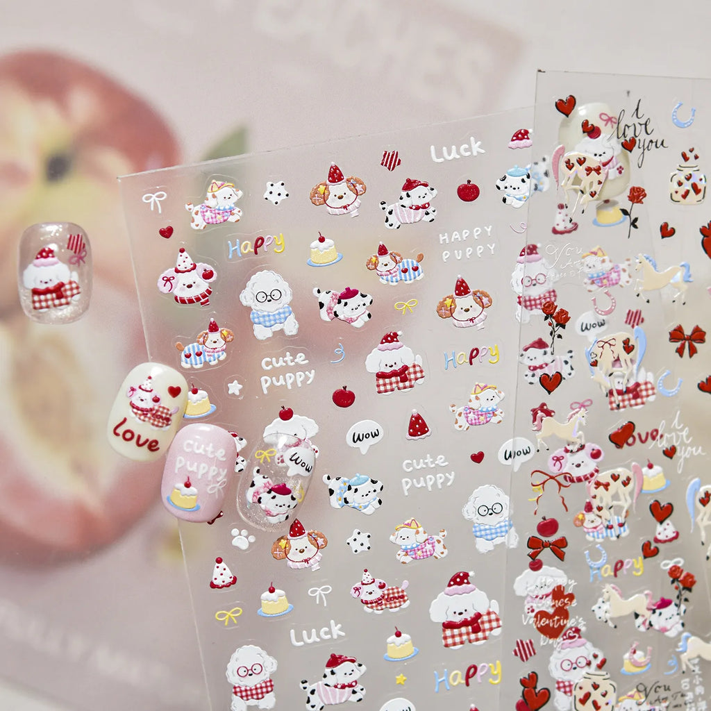 Kawaii 5D Cartoon Rabbit Puppy Carousel Nail Stickers 5505