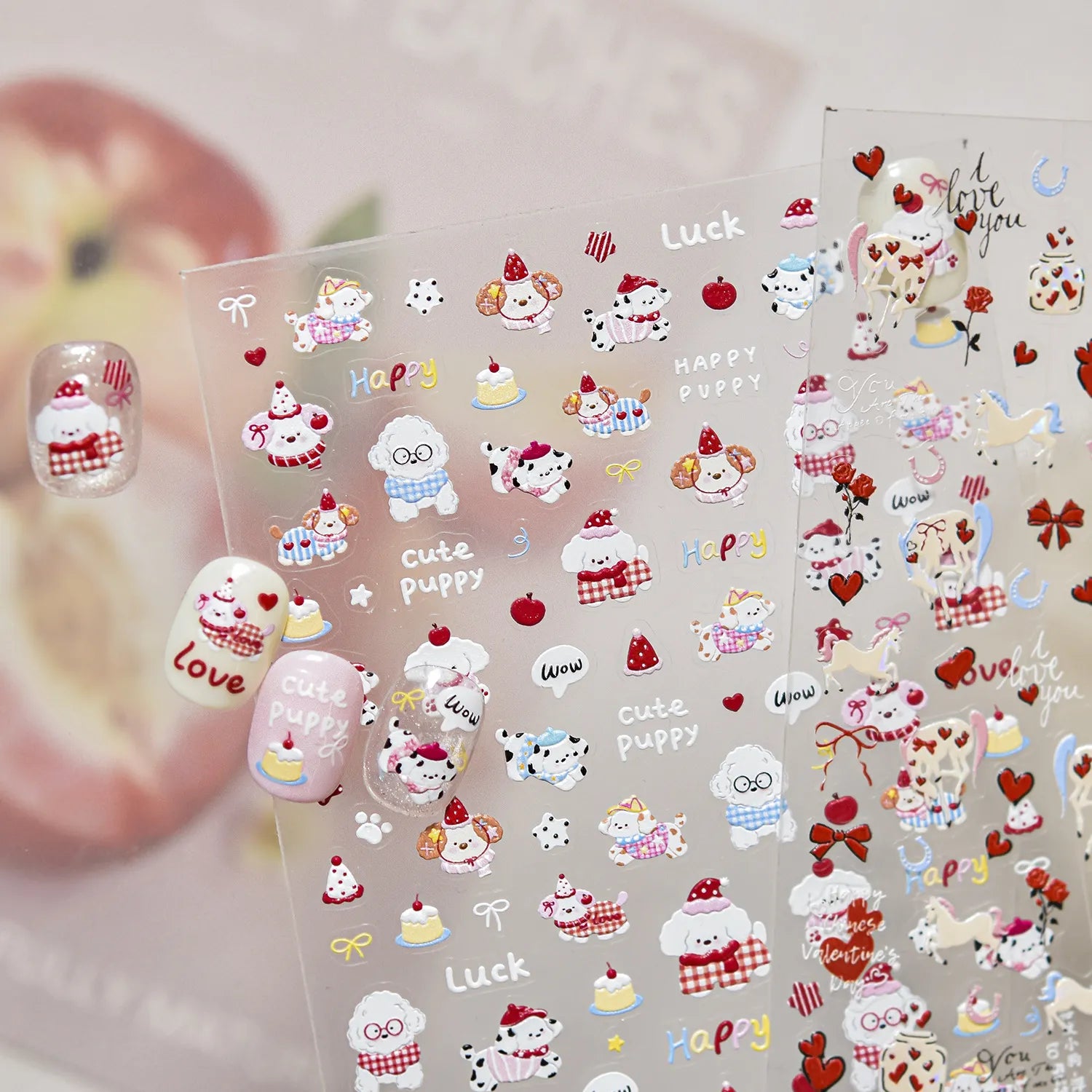 Kawaii 5D Cartoon Rabbit Puppy Carousel Nail Stickers 5505